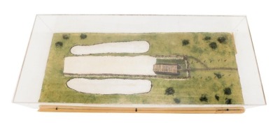 A model of ancient fortified enclosure, in perspex and wooden case, 78cm wide.