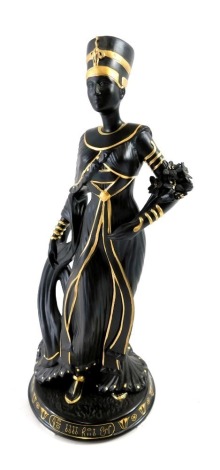 A Wedgwood Legends of the Nile Nerfertiti figure, on a black ground with gilded decoration, 26cm high.