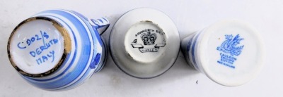 A group of early 20thC ceramics, comprising blue and white cream jugs, Wedgwood cream jug, Gourdy Welsh type teapot, milk jug, sugar bowl, etc. (1 tray, AF) - 2