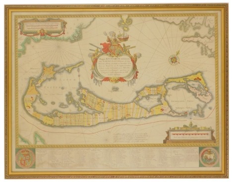 A framed map of The Bahamas, 43cm x 55.5cm, in gilt frame.