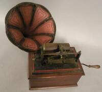 A phonograph with tin plate horn