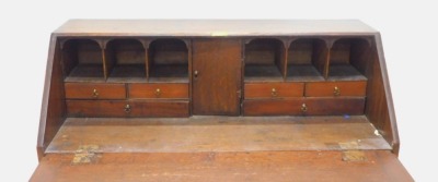 A George III mahogany bureau, the fall enclosing a fitted interior above four graduated drawers, on bracket feet, 97cm wide. - 2