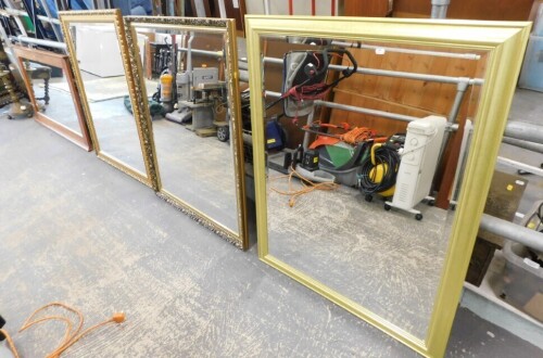 Three gilt framed rectangular wall mirrors, 117cm x 87cm, 114.5cm x 88cm, and 113cm x 85cm.