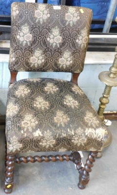 An Edwardian mahogany chair, with floral upholstered seat.