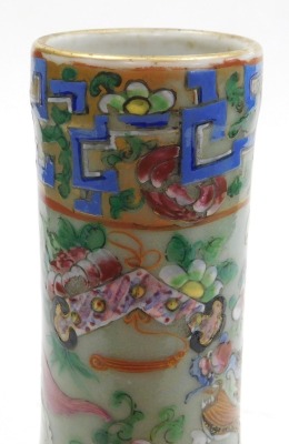 A 19thC Qing dynasty famille rose celadon porcelain vase, of long necked, globular form, decorated all over with Buddhist emblems, lion dogs and flowers, 33cm high. - 7