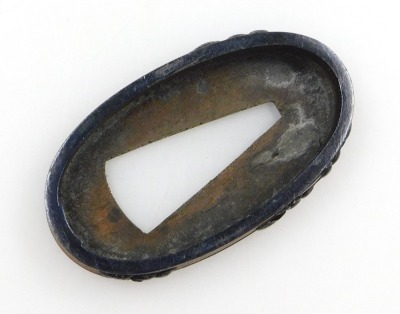 A Japanese sword fuchi, with a Nanako gold dusted surface, shakudo rim, and side with ants in relief, 4cm wide. - 6