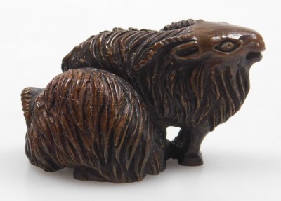 A contemporary Japanese hardwood netsuke, carved as two rams, signed, 4.5cm wide. - 3