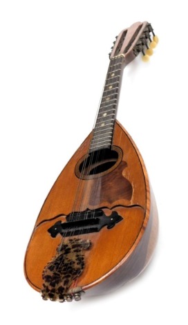 An early 20thC Neapolitan style split table mandolin, by Laurent Fantauzzi of Marseilles, bears label "Mandoline Gelas, J.R. Paris," number 9196, dated 1932.