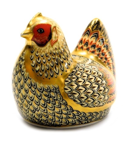 A Royal Crown Derby Imari farmyard hen paperweight, limited edition 716/5000, gold stopper.