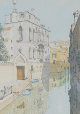 Italian School (20thC). Venetian canal scene with a palazzo, watercolour, signed indistinctly, 29.5cm x 22cm.