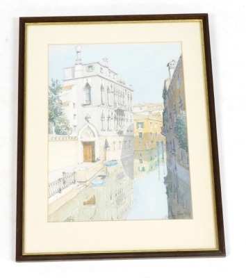 Italian School (20thC). Venetian canal scene with a palazzo, watercolour, signed indistinctly, 29.5cm x 22cm. - 2