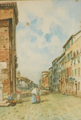 English School (early 20thC). Continental street scene, watercolour, monogrammed, dated 1903, 27.5cm x 18cm, together with a South East Asian village landscape, watercolour, signed indistinctly, dated '76, 24cm x 36cm. (2)