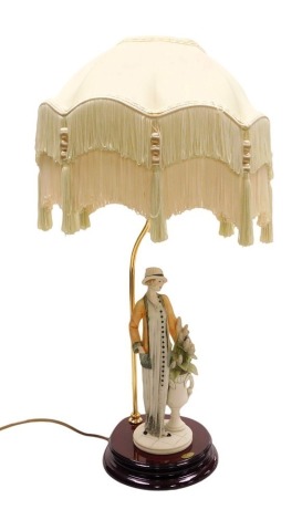 A late 20thC Florence figural table lamp, modelled by Giuseppe Armani, of a lady with a vase of flowers, serial number 0498CBL, with shade, boxed, 53cm high.