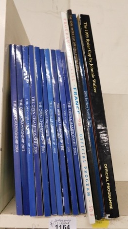 Books. Open Golf Championships from 1986-2012 (not inclusive), Ryder Cup, Programme Official France 1998, etc. (one shelf)