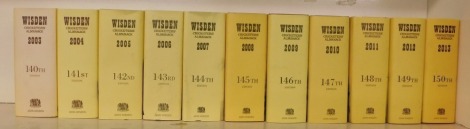 Wisden Cricketer's Almanacks 2003-2013, with dust wrappers, published by John Wisden and Company Ltd Alton Hampshire. (11)