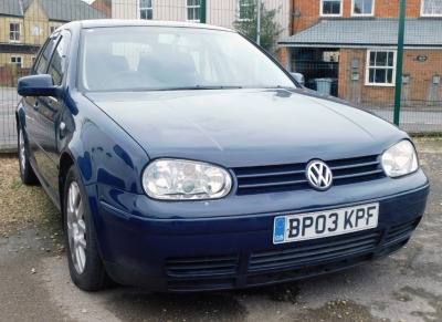 A Volkswagen Golf GT TDI, registration BP03 KPF, in blue, manual, diesel, 5 door hatchback, 1896cc, current mileage 187,960, first registered 01.08.03, four previous keepers, V5 present, MOT valid until 11.05.24, some MOT and parts receipts. - 7