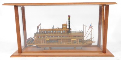 A scratch built model of a steamer boat, titled The King of Mississippi, 62cm wide, contained in a glass and wooden case, 43cm high, 87cm wide, 33cm deep. - 2