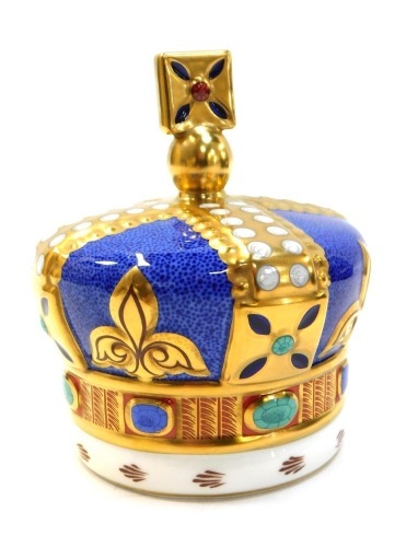 A Royal Crown Derby porcelain 'One Hundred Royal Years' crown paperweight, to commemorate the 100th anniversary of the granting by Queen Victoria of the title Royal 1890-1990,' edition limited to 1990 production, gold stopper with red printed marks, 11.5c