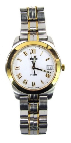 A Tissot gentleman's PR50 wristwatch, in stainless steel case with gold plated dial, serial number J376-476, 3.5cm diameter.