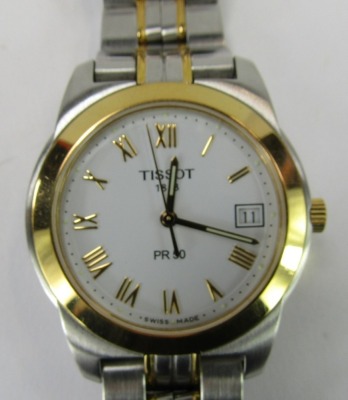 A Tissot gentleman's PR50 wristwatch, in stainless steel case with gold plated dial, serial number J376-476, 3.5cm diameter. - 2