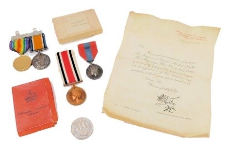 World War One medals, comprising Great War for Civilisation and Defence medal, each inscribed 288021 SPR S GOODGER RE, with ribbons and bar, and a Faithful Service medal Special Constabulary inscribed STANLEY GOODGER, boxed and number 815. (3)