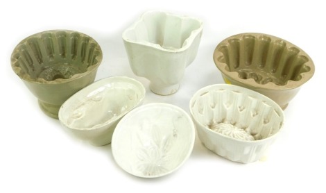 A group of 19thC and later jelly moulds, to include a Booths circa 1900 example.