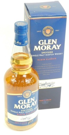 A bottle of Glen Moray Single Malt Scotch Whisky, 70cl, boxed.