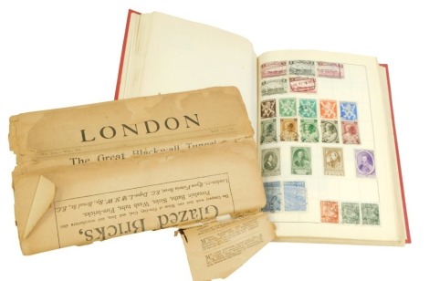 A Cardinal Stamp album, containing stamps for Iceland, Haiti, French Colonies, Canada, Brazil, etc. together with vintage map of London, etc.