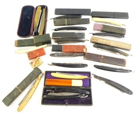 A group of early 20thC cut throat razors, to include Spikvson Grooming Co, Solingen, Crown, etc., mainly in cases.