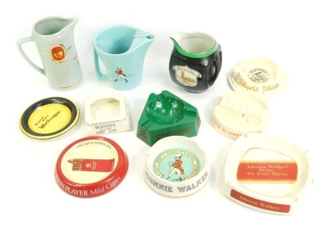 Breweriana, to include various ashtrays for Johnnie Walker, Booths, Johnnie Walker jug, and other jugs, etc. (AF) (1 tray)