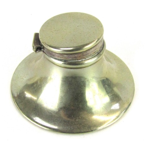 A Victorian silver plated capstan inkwell, of plain design, lacking ceramic liner, 6cm high.