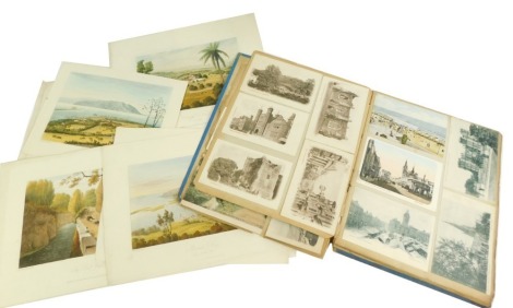 Two albums, containing picture postcards, and a small group of vale and tropical prints, engraved by Sunderland, both black and white and colour.