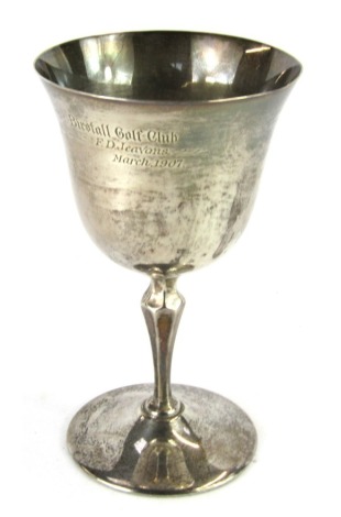 An Edward VII silver goblet, of plain design bearing inscription Birstall Golf Club FD Jeavons March 1907, London 1906, 3.41oz.