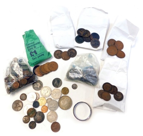 Pre decimal coinage, to include 1937 George VI crown, 1963 half crown, pennies, halfpennies, farthings, decimal fifty pence pieces, Victorian penny, etc. (1 box)