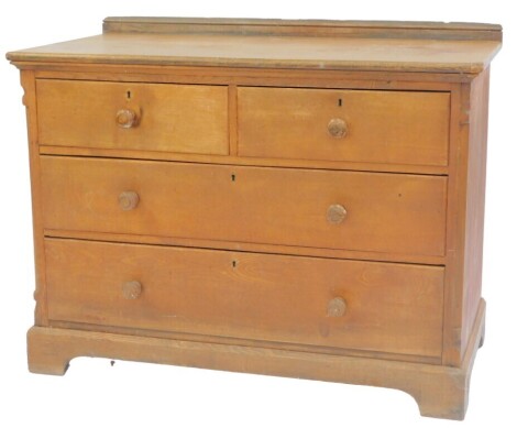 A late 19thC ash chest, the top with two short and two long drawers, on bracket feet, 85cm high, 115cm wide, 58cm deep. (AF)