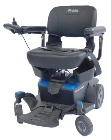 A Pride mobility chair, with charging cable.