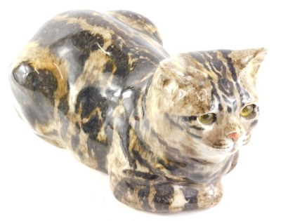 A seated Winstanley tabby cat, numbered 5, 36cm long.