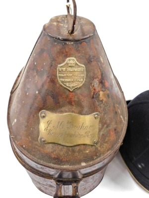 A 19thC Worcestershire regimental helmet, with crest and gilt metal spike, in original tin box, engraved Captain JM Graham with some provenance. - 2