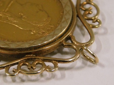 A Victorian full gold sovereign, dated 1891, in a 9ct gold scroll work pendant mount, 11.7g. - 3