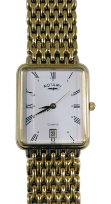 A Rotary gentleman's wristwatch, the rectangular white faced dial, with Roman numerals and date aperture, on a plated strap, boxed.