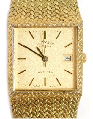 A Rotary gentleman's wristwatch, on gold plated strap with a square set watch head and quartz movement with date aperture, on plated strap and stainless steel back.