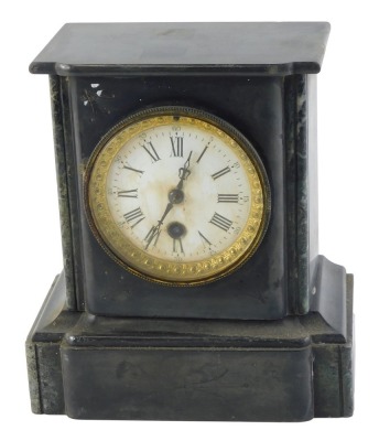 A French black slate and marble mantel clock, the white enamel dial AF, 23cm high.