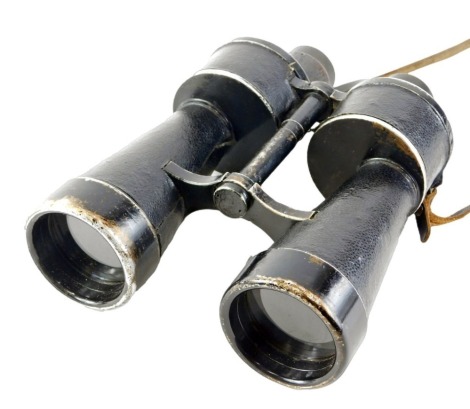A pair of German WWII BEH Leitz 7x50 binoculars, stamped BEH372646KF, 22cm high.