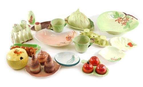 A collection of Carltonware, Beswick and other leaf moulded Art Deco ceramics.