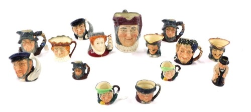 A quantity of Royal Doulton character jugs, to include Simon the Sellerman (large) Rip Van Winkle (x2), Old King Cole, etc. (1 tray)