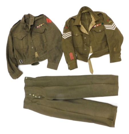 A Royal Artillery green dress uniform, an RHA waistcoat and pair of trousers, with various badges and bars. (1 box)