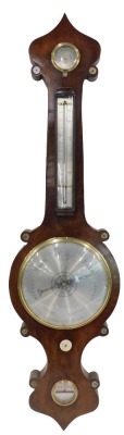 A 19thC figured mahogany wheel barometer, stamped A&J Casartelli, Liverpool, with silvered dial and thermometer, 99cm high.