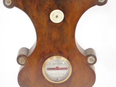 A 19thC figured mahogany wheel barometer, stamped A&J Casartelli, Liverpool, with silvered dial and thermometer, 99cm high. - 3