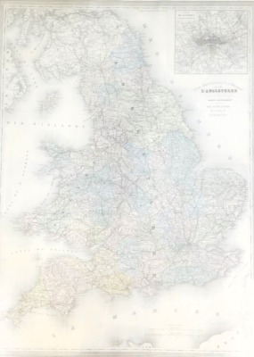 A 20thC framed map of England, in French, inscribed ABELPILOM Paris, 85cm x 61cm, framed and glazed.