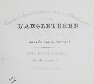 A 20thC framed map of England, in French, inscribed ABELPILOM Paris, 85cm x 61cm, framed and glazed. - 3